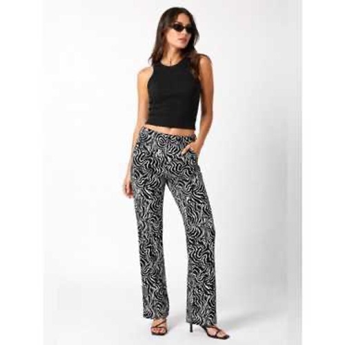 Zara Black White Psychedelic Swirl Jacquard Straight Leg Pants Size Large